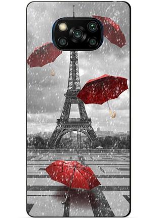 Силиконовый бампер чехол для xiaomi poco x3 с рисунком дождь в париже