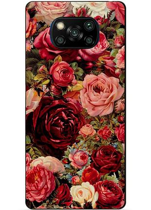 Силиконовый бампер чехол для xiaomi poco x3 с рисунком красные розы