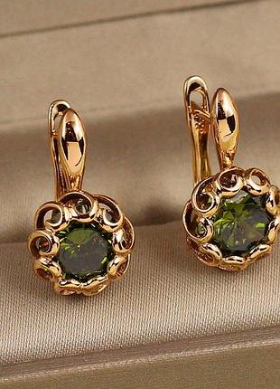 Сережки xuping jewelry парфе з смарагдовим каменем 2 см золотисті