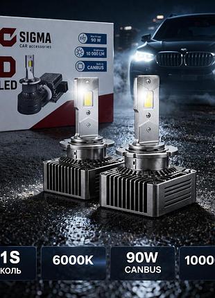 Штатные led лампы d1s светодиодные sigma d-series d1s 90w 6000k 10000lm белый 12v canbus вместо штатного ксенона