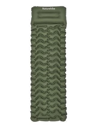 Матрас туристический надувной одноместный naturehike cnk2550ws019, 200х60х6.5 см, зеленый, для кемпинга с мешком для надува.
