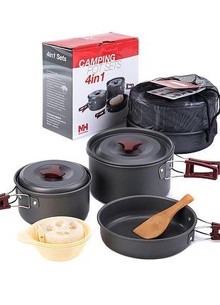 Набір посуду naturehike 3-4 nh (2 каструлі+ кришки+сковорода) nh15t203-g grey