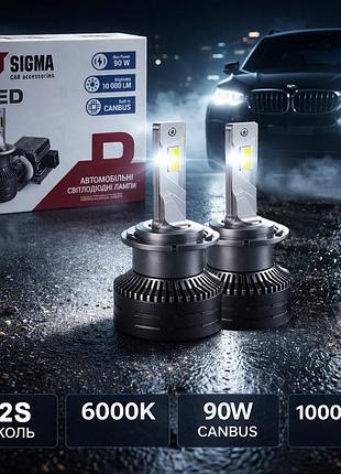 Штатні led лампи d2s світлодіодні sigma d-series d2s 90w 6000k 10000lm білий 12v canbus замість штатного ксенону