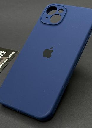 Чохол квадратний silicone case для iphone 14 plus full camera з мікрофіброю закритим низом камерою синій (deep blue)