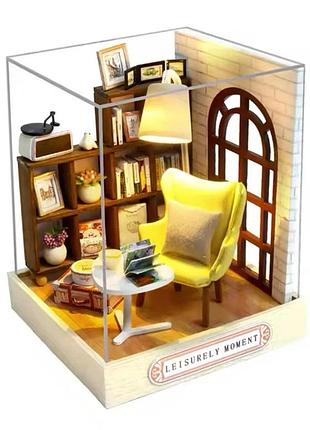 Книжковий нук-конструктор 3d «затишний читальний куточок» своїми руками з led-підсвіткою — 3d міні румбокс ляльковий будинок /
