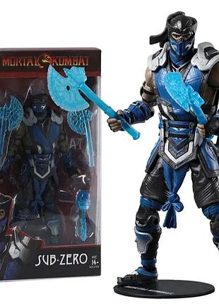 Коллекционная фигурка mortal kombat sub-zero / саб-зиро – экшн-фигура 18 см с аксессуарами, ледяными топорами и подставкой /