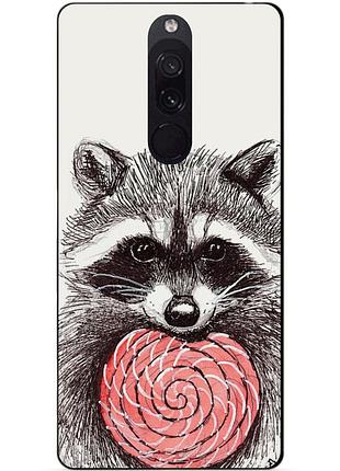 Силиконовый бампер чехол для xiaomi redmi 8 с рисунком енот