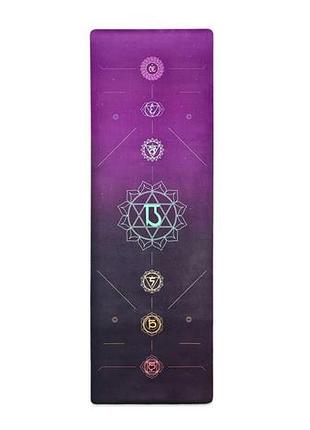 Килимок для йоги та фітнесу easyfit chakra flow (замша + каучук) 183×61×0,3 см протиковзкий, фіолетово-чорний (ef-1926-4)