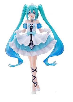 Коллекционная аниме-фигурка hatsune miku (хацуне мику) vocaloid в голубом платье с подставкой