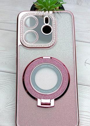 Чехол luxury diamond для xiaomi redmi note 14 4g eu (код 24117rn76e) бампер с кольцом блестящий розовый