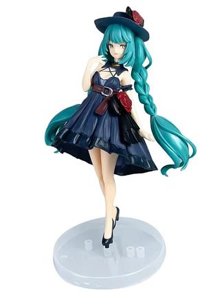 Коллекционная аниме фигурка vocaloid hatsune miku (хацуне мику) - furyu outing dress, статуэтка на подставке, 19 см