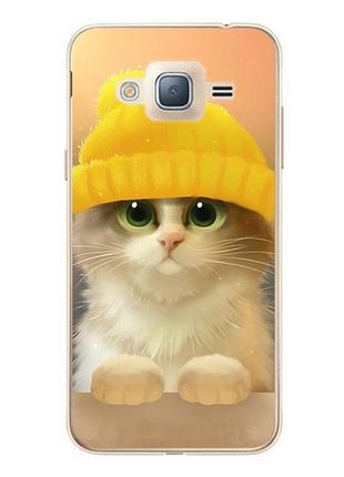 Бампер силиконовый для samsung j7 neo galaxy j701 с рисунком кот в шапке