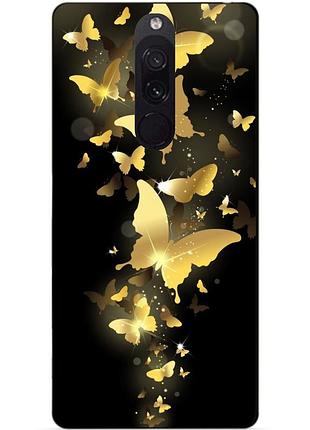 Силиконовый бампер чехол для xiaomi redmi 8 с рисунком золотые бабочки