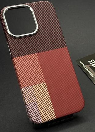 Чохол карбоновий для iphone 15 pro max з металевими кнопками протиударний leather carbon шаховий