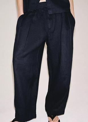 Лляні штани жіночі темно блакитні zara new