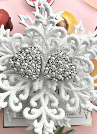 Серёжки серебристые со стразами (серьги)