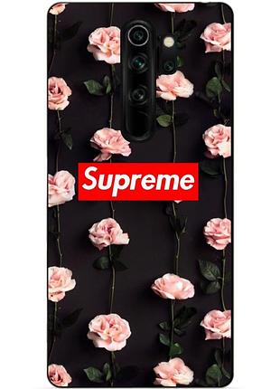 Силиконовый чехол бампер для xiaomi redmi note 8 pro с рисунком supreme на розах