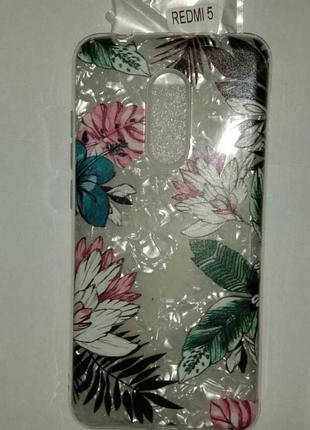 Чехол накладка glitter flowers для xiaomi redmi 5