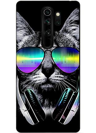 Бампер силиконовый чехол для xiaomi redmi note 8 pro с рисунком кот в очках