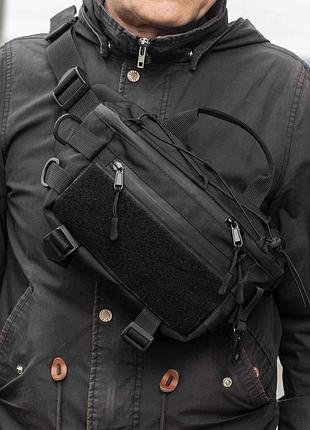 Нагрудная сумка бананка тактическая мужская tac-2 black поясная из ткани черная с карабином