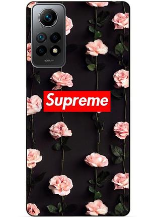 Силиконовый бампер чехол для xiaomi redmi note 12 pro с рисунком суприм на розах