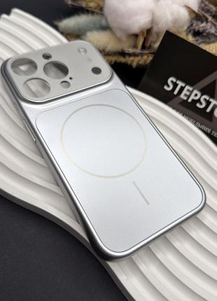 Чохол для iphone 15 pro з magsafe і лінзами на камеру скляний матовий glass acrylic case сірий (silver)