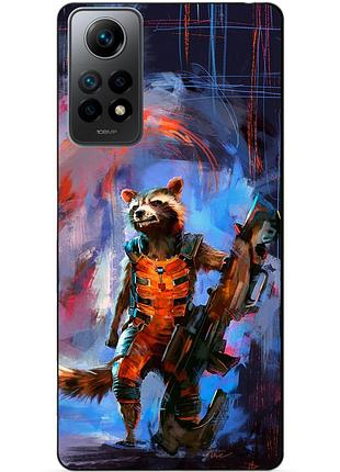 Силиконовый бампер чехол для xiaomi redmi note 12 pro с рисунком реактивный енот стражи галактики
