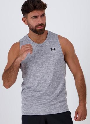 Мужская спортивная майка under armour the tech tank heatgear светло-серая
