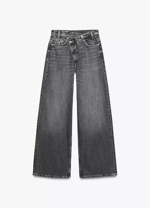 Графітові джинси зі скошеним поясом zara wide leg графитовые джинсы со скошенным поясом зара 36 40 s l