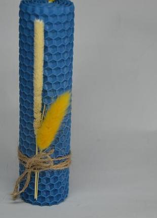 Свеча из вощины катана 13×3.5 см синяя с декором