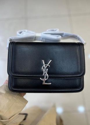 Жіноча шкіряна сумка yves saint laurent ів сен лоран, крос боді, сумка на плече чорний із фурніурою срібло