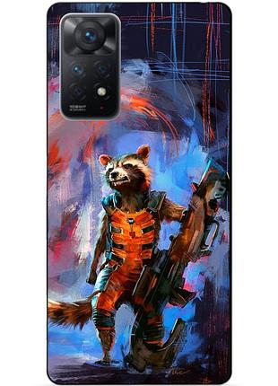 Силиконовый бампер чехол для xiaomi redmi note 11 pro с картинкой реактивный енот стражи галактики