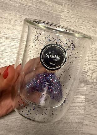 Новый стакан с двойным дном с блестками sparkle glass