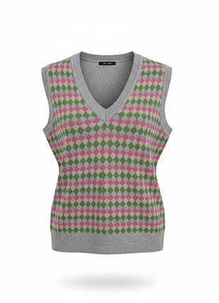 Вовняна жилетка argyle la knit | трикотажний жилет з ромбами preppy
