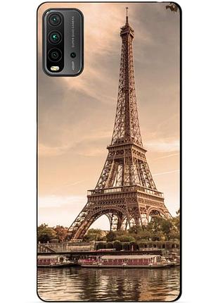 Силиконовый бампер чехол для xiaomi redmi 9t с рисунком эйфелева башня