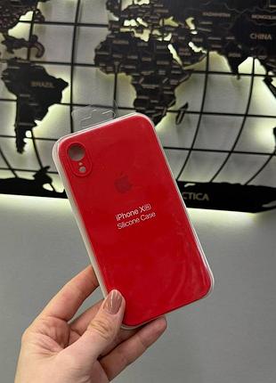 Чохол з квадратними бортами silicone case для iphone xr,якісний чохол з мікрофіброю для айфон хр (червоний)