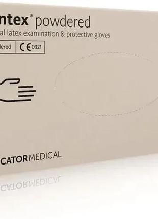 Перчатки медицинские латексные mercator santex опудренные размер m (100шт.уп)