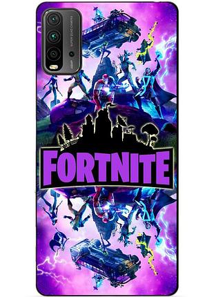 Силиконовый бампер чехол для xiaomi redmi 9t с рисунком fortnite marvel