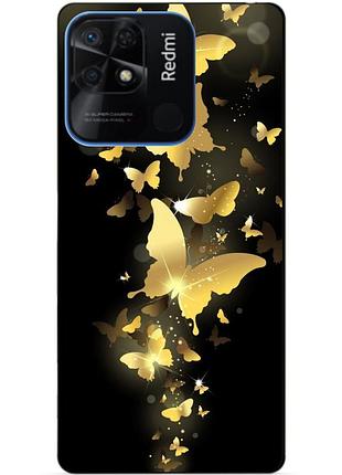 Силиконовый бампер чехол для xiaomi redmi 10c с рисунком золотые бабочки