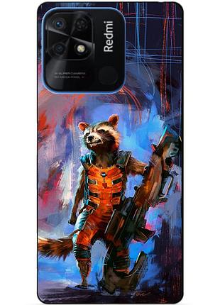 Силиконовый бампер чехол для xiaomi redmi 10c с рисунком реактивный енот стражи галактики