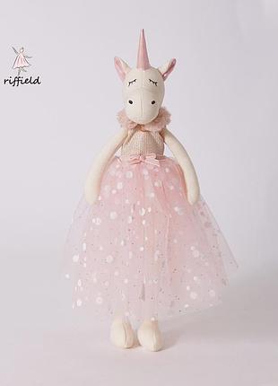 Мягкая игрушка текстильная кукла единорог riffield арт 7408 38 см розовый