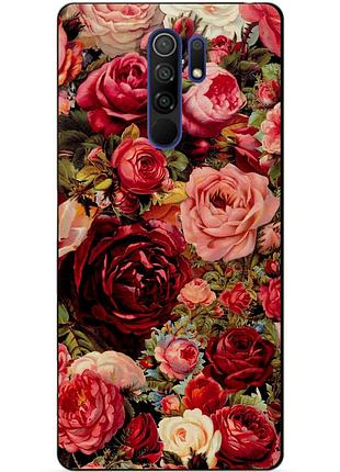 Силиконовый бампер чехол для xiaomi redmi 9 с рисунком красные розы
