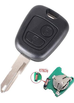 Автоключ для peugeot 206 (пежо), 2 кнопки, с чипом id46, pcf 7961, 433 mhz, лезвие ne73