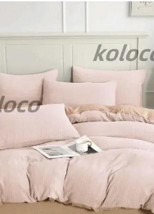 Комплект постельного белья жатый муслин семейный размер koloco с простыней на резинке (в ассортименте )