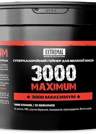 Гейнер extremal 3000 maximum 1000 г бананово-ванільний гейнер для маси м’язів енергії сили