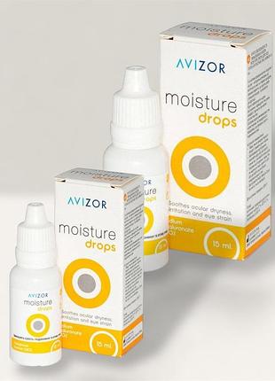 Комплект 2 увлажняющих капель для глаз avizor moisture drops 15 мл с гиалуроновой кислотой для контактных линз и сухих глаз