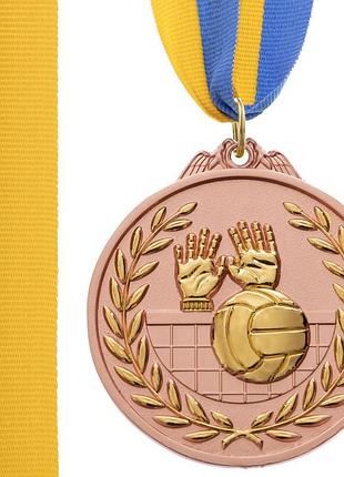 Медаль спортивная с лентой двухцветная тематическая волейбол ø6,5см золото, серебро, бронза бронза