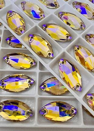 Пришивные лодочки стекло lux, цвет gold transmission 7x15мм, 1шт