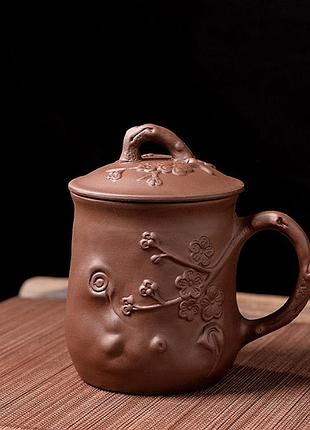 Чашка с крышкой "сливовая чашка" коричневая bm