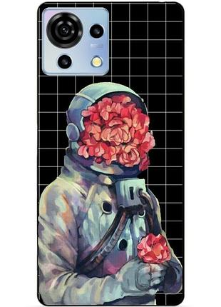 Чехол силиконовый бампер для zte blade v50 vita с рисунком скафандр цветы